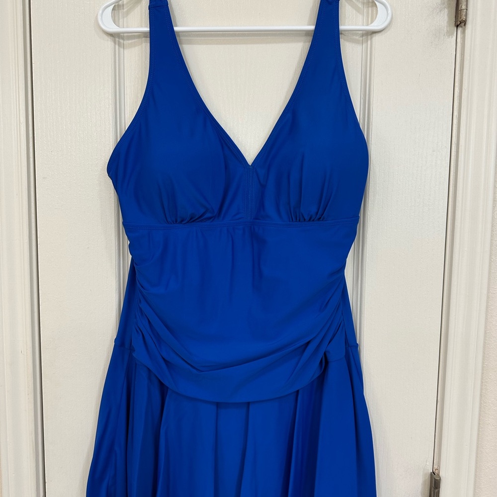 Vibrant Blue One-Piece Swimsuit with Skirted Detail